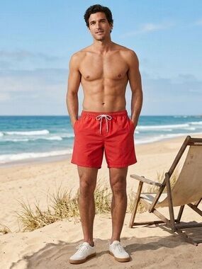 🔥SALE🔥 J. Crew Original Swimwear Red Mesh Lined Swim Trunks XXL LIKE NEW